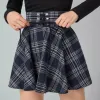 Dresses Spring Summer Vintage Women Skirts High Waist Korean Style Pleated Skirts for Girls Retro Punk Ladies Mini Plaid Lace Up Skirt