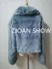 Fur 2021 Winter Women Shawl Collar Macaron Turquoise Faux Fox Fur Jacket Warm Soft Hairy Shaggy High Waist Short Coat Outerwear