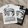 Mens T Shirts Hellstar T-shirt stora ögon bokstav handdrawn tryck hög gata rund hals lösa par svart och vit topp kort ärm