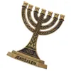 Ljushållare traditionella chanukah menorah 7 gren Jerusalem tempelhållare judisk israel ljusstak avsmalnande gyllene