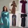 Pleated Waist Long Dress With Lantern Sleeves Long Straps Slim Fit Bell Sleeves Lady Dress FZ030485