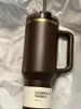 USA Warehouse 30oz/40oz Dark Brown Chocolate Gold Plated Powder Coated Laser Graved Isolated Quencher Tumbler Outdoor Water Bottle Thermos Travel Mugg med halm