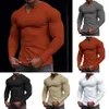 Winter Autumn Solid Color Slim Long Sleeve Tshirt Mens Small Vneck Breathable Sports Coat Waffle Cotton Casual 240226