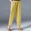 Solto e fino antialgodão cintura elástica calças largas perna retro arte casual cor sólida calças simplicidade moda feminina roupas 240305
