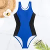 Roupas de banho 2024 rede azul sexy sexy uma peça roupas de banho fechadas pushwear feminino push up nadar usa roupas de banho de banheira de banheira de roupas de praia bather