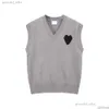 Ami Hoodie Amis Colete Suéter sem mangas com decote em V Paris Fashion Knit Jumper High Street Sweat Inverno AM I Heart Coeur Love Jacquard Amisweater Amis Paris 476