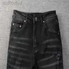 Mäns jeans Mens Designer High Elastics Distressed Ripped Slim Fit Motorcykelcyklist för män S Fashion Black Pants#030 28-38 240305