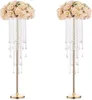 Party Decoration Tall Vase Wedding Table Centerpiece - 29.6 Inch Gold With Chandelier Crystal Center Decor Metal Flower Stand Suita