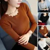 Kvinnors blusar Solid Color Sweater Stylish Neck stickade tröjor för Autumn Winter Slim Fit Long Sleeve Tops Women