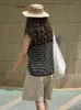 Женские майки, лето 2024, полосатый лиоцелловый трикотаж без рукавов в стиле ретро, свободный тонкий дышащий повседневный жилет для женщин, майка