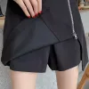 Calções femininos com zíper saia shorts verão cintura alta magro preto shorts feminino outono streetwear fenda calças curtas plus size curto femme