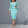 Dress 2 Pcs/Set Women Dress Coat Suit Slim Fit Sleeveless Sheath Dress Seethrough Lace Cardigan Threequarter Sleeve Coat Set