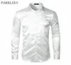 Stylish White Silk Satin Shirt Men Chemise Homme Casual Long Sleeve Slim Fit Mens Dress Shirts Business Wedding Man Shirt 2009254904955