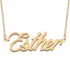 Esther nom collier pendentif pour femmes filles cadeau d'anniversaire plaque signalétique personnalisée enfants meilleurs amis bijoux en acier inoxydable plaqué or 18 carats