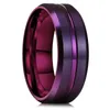 Anéis de casamento moda 8mm roxo aço inoxidável para homens mulheres cor escovado borda chanfrada casal bandas jóias