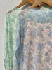 Mulheres Camisetas Seeslim Impressão Floral Ver Através de Malha Tops Camisa de Manga Longa Roupas Femininas Y2K Tee Femme 2024 Verão Coreano Moda Chic