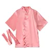 Robe infantil sólido cetim de seda kimono roupão de aniversário pijama camisola crianças pijamas menino meninas robes 12 meses -5 anos 240228