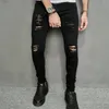 Sokak Giyim Erkekleri Şık Delikler Siyah Skinny Jeans Erkek Bahar Jogging Sıradan Kalem Denim Pantolonlar Erkek Pantolonlar 240227