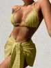 New swimsuit European and American backless sexy solid color bikini mesh skirt bikini three-piece set