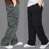 Pantaloni cargo da uomo larghi dritti abbigliamento oversize grigio solido abbigliamento da lavoro versatile pantaloni da jogging neri pantaloni casual da uomo in cotone 240305