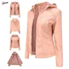 Couro feminino pulabo y2k inverno quente feminino casaco curto jaqueta de motociclista parka zíper topos casaco outwear com capuz