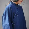Тренч Johnature в китайском стиле, сплошной цвет, женские весенние длинные тренчи 2023, новые винтажные джинсовые пальто с воротником-стойкой