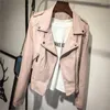 Women's Leather Jacket Spring Autumn Pink Black Slim Cool Lady PU Faux Basic Zip Street