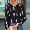 Blusas femininas estampa de penas camiseta com decote em v solto ajuste streetwear para mulheres na primavera outono estações