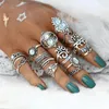 Anéis de Cluster 16 Pçs / Set Bohemian Serenity Vintage Antigo Cor Prata Elefante Folha Coroa Dedo Midi Knuckle Set para Mulheres Jóias