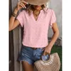 Women's T Shirts Summer V-Neck Chiffon Shirt Solid Color Petal Short Sleeve Casual Top T-Shirt Ropa De Mujer