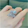 Wedding Rings Ins Top Sell Wedding Rings Luxury Jewelry 925 Sterling Sier 5A Cubic Zircon Cz Diamond Pearl Party Promise Women Engage Dhdki