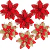 Décorations de Noël 3pcs 14cm Fleurs Glitter Artificielle Rouge Or Fleur Tête Berry DIY Arbre de Noël Ornement pour l'année de la maison