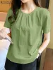 Blouse Zomer Elegant Shirt Dames Blouse ZANZEA Causaal Los Werk Party Tops Femme O Hals Korte Mouw Blusas Tuniek Oversize Chemsie