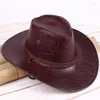 Berets Retro Mode Große Krempe Basin Hut Western Cowboy Leder Unisex Hüte Hipster Für Sonnenschutz Bre