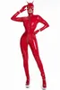 Latex Catsuit Femmes Wet Look Brillant PU Faux Cuir Combinaisons Costume À Manches Longues Zip Ouvert Entrejambe Body Clubwear Plus Taille S5XL 240301