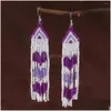 Dangle Chandelier Dangle Boucles d'oreilles Frange Main Tricot Bohême Perles Amour Mti-Storey Mode Nation Alliage Géométrie Maam Perle de Riz Dheih