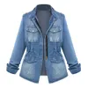 Plus Size Denim Jacket Womens Casual Solid Oversize Autumn Ladies Slim Jeans Chain Pocket Coat 240229