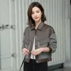 Women's Leather Spring Autumn Lapel Short PU Jacket Grid Spliced Coat Trendy Single Breasted Outwear Motorcycle Suit