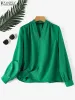 Bluzka Zanzea vintage ol plisowanie blusas duże kobiety vneck koszule moda stałe kolorysty