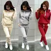 Solido Tuta da donna Casual Felpe con cappuccio Felpa Pantalone Set Abbigliamento da salotto Completo sportivo 2 pezzi Autunno Inverno Abbigliamento 240301