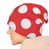 Baskenmütze, rot und weiß gepunktet, stilvolle Stretch-Strick-Slouchy-Mütze, multifunktionale Totenkopf-Mütze für Männer und Frauen
