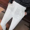 Erkekler Lüks Düğmeli Dokunlu Dokunlu Baggy Suit Pantolon Gündelik Düz Renk Düz Premium Zarif Elbise 2024 Bahar