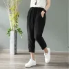 Capris Female Clothing Summer New Capris Women's Vintage Harlan Trousers Loose Thin Elastic Waist Pockets Fashion Casual Radish Pants