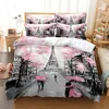 Eiffel Tower Bedding Däcke Cover Set 3D Digital Printing Bed Linen Fashion Design Comporter Set 240226