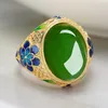 Anillos de racimo magnífico color natural ónix verde jade piedra ajustable abierto para mujeres estilo chino vintage bohemio elegante joyería regalo