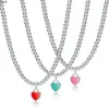 Fashion Accessories Designer Style Famous Heart Pendant Necklace Hot Red Pink Green Nectarine Beads Chain 925 Sterling Silver Necklaces