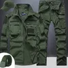 Summer Tactical Set Mens utomhus andningsbara flera fickor Combat Training Militär långärmad tröjor Lastbyxor passar Male 240227
