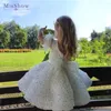 Flickaklänningar Misshow White First Communion Dress for Girls Pärlor Fjäder med Bow Sparkly Flower Wedding Party Princess Ball Ball Gowns