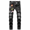 D2 Designer Jeans pour hommes Dsquare DSQ2 Pantalon déchiré hip-hop à la mode noir imprimé numérique taille moyenne petit pantalon en denim jambe droite hommes jeans designers pantalon
