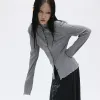 Koszula Deeptown Gothic Bluzka Zarwiona Koszula Ciemna estetyka japońska alt ubrania plisowane projekt Got Slim Bluzki damskie Y2K Trend